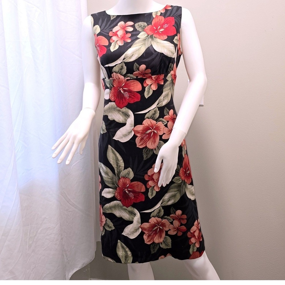 Tommy Bahama 100% Silk Hibiscus Floral Dress Tropical Sheath Sleeveless Size 6